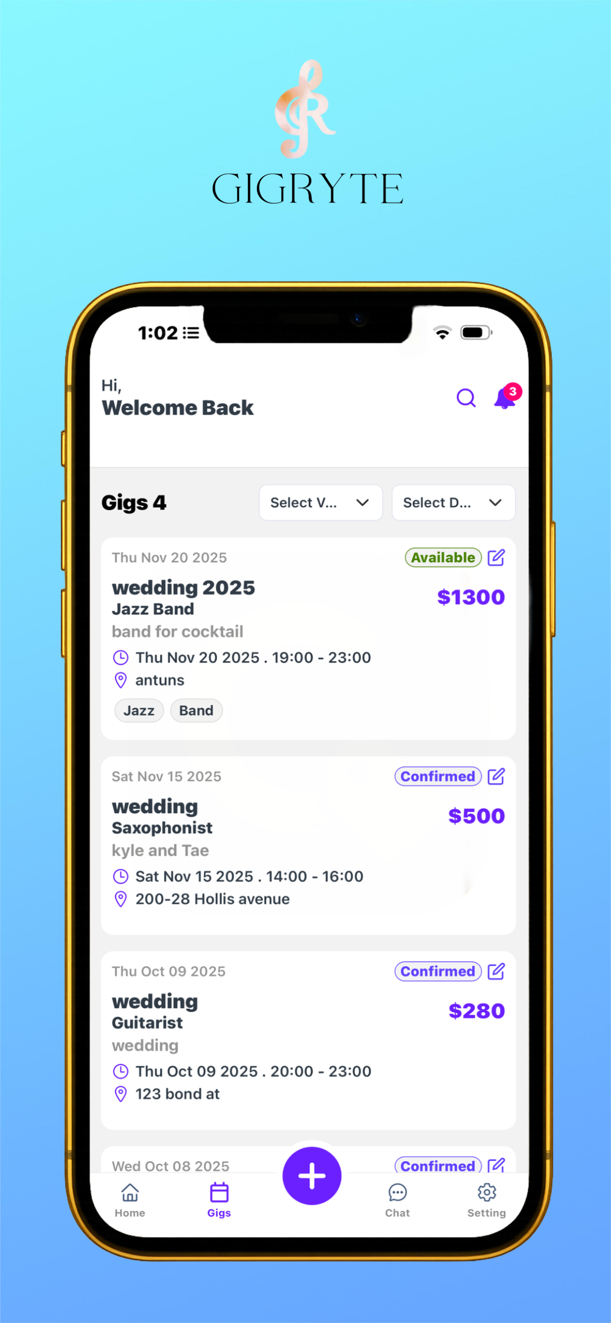 Gigryte booking dashboard